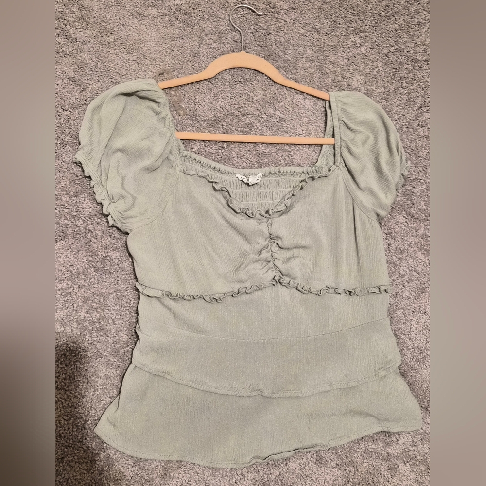 Celebrity Pink Light Green Ruffle Blouse